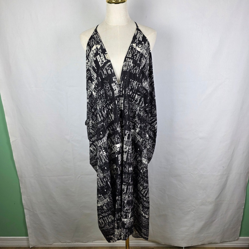 G by Gustavo Arango Silky Cityscape Print Draped Halter Dress‎ Black White Urban